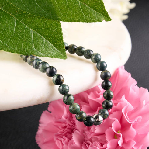 Jaspe Vert Minuit | Argent sterling .925 | Bracelet de perles de pierres précieuses de guérison